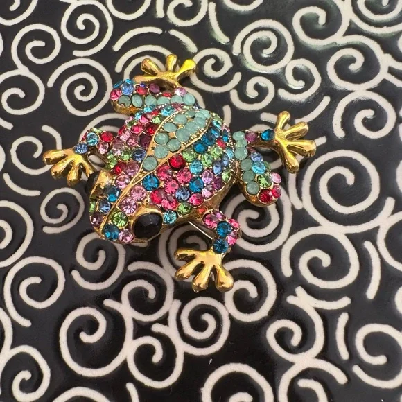 Colorful Rhinestone Frog Brooch - Picture 9 of 12